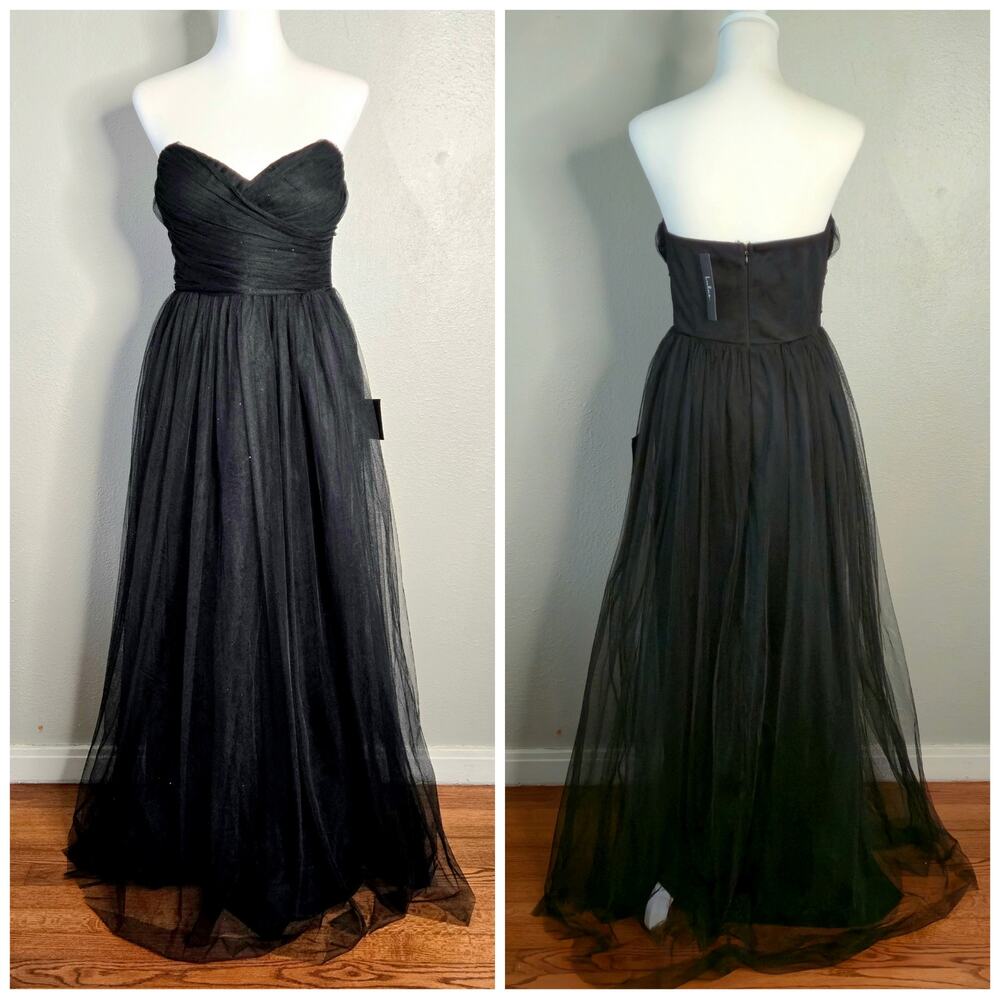 Lulu’s Formal Tulle Strapless Maxi Dress Gown Black Size L Sparkle Elegant NWT